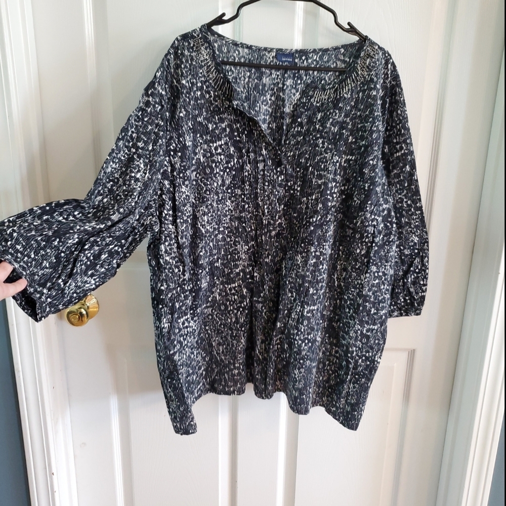 100% Cotton Basic Editions Black & White Abstract Blouse – Size 3X